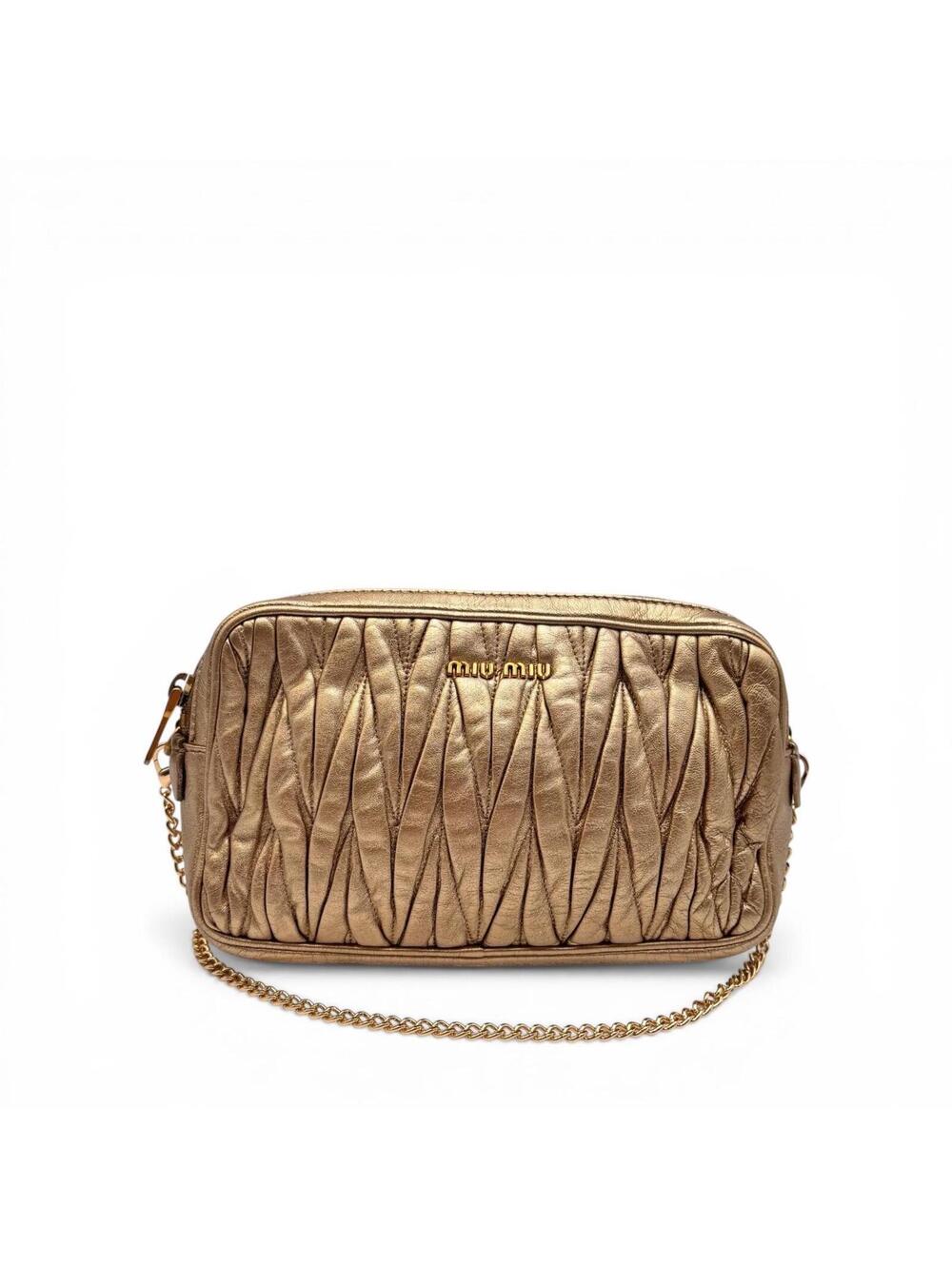 Miu Miu Matelassé Metallic Gold Leather Crossbody Bag